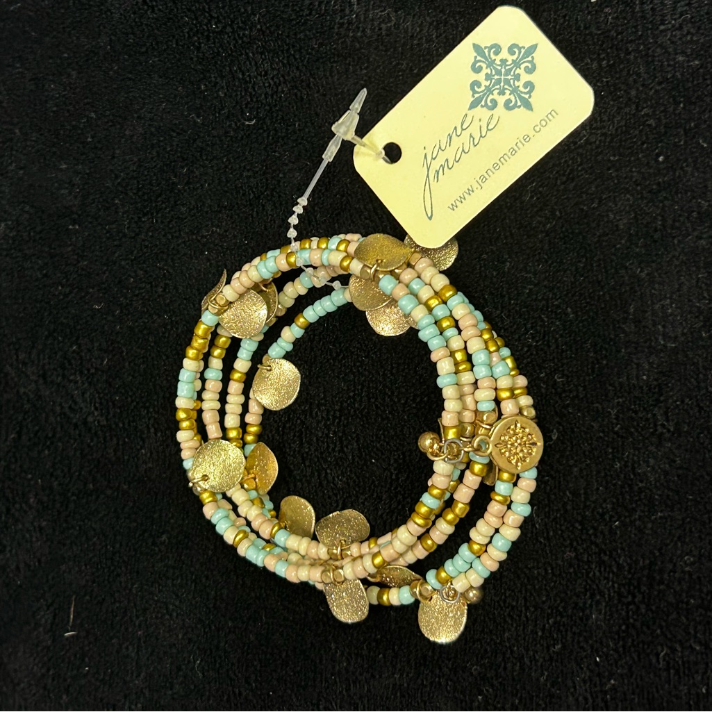 Jane Marie Gold And Turquoise Beaded Coil Bracelet 14$